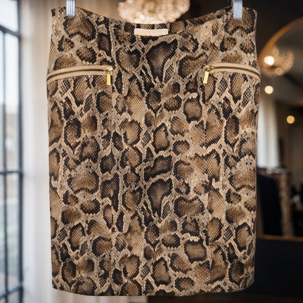 Michael Kors Snakeskin Pencil Skirt Size 12 Gold Zipper Stretch 24” Length